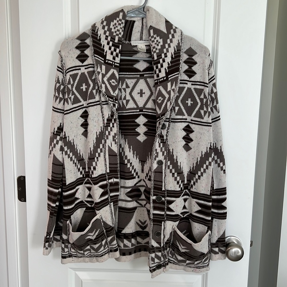 Aztec grey and white button up sweater